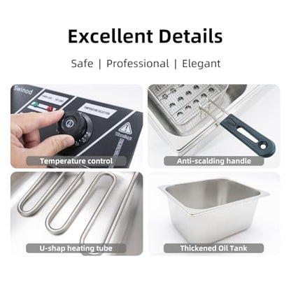 Electric Deep Fryer with Basket for Home Use, Countertop Commercial Deep Fryer 1700w Powerful Performance 9.7Qt Large Capacity Stainless Steel Oil Fryer, Temperature Control