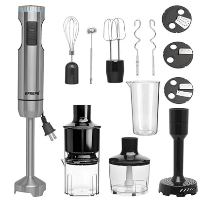 Handheld Immersion Blender Bundle, 1000W Powerful 12-in-1 Set for Smoothies,Orange Juicer,Minced meat,Milk frother,Egg Beater, Dough Hook, Vegetable Chopper, Potato Masher