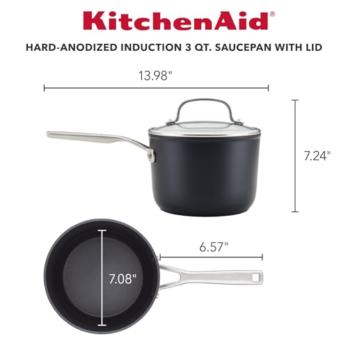 KitchenAid Hard Anodized Induction Nonstick Sauce Pan/Saucepan with Lid, 3 Quart - Matte Black
