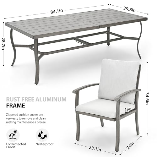 HAPPATIO Aluminum 9 Piece Patio Dining Set - Aluminum Outdoor Dining Set for 8, Patio Dining Table and Chairs Set, Patio Furniture with Table and Chairs (Gray)