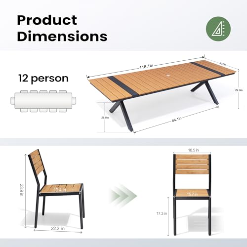Pellebant 13-Piece Outdoor Patio Dining Table Set for 12 Person