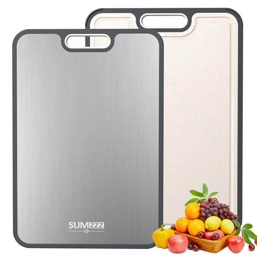 Titanium Cutting Board for Kitchen, Double Sided Chopping Board, 99.9% Pure Titanium & PP, Non-Porous, Odor Resistant, Safe for Raw & Cooked Food, Easy to Clean, Large 15”×10.3”