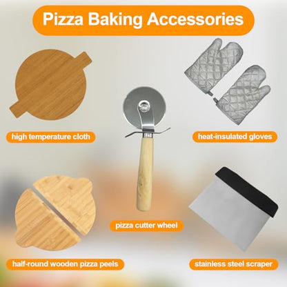 ECUMFFY Pizza Oven Indoor, 12 Inch Retro Pizza Maker, Rapid Heating 800˚F, 1200W Glazed Ceramic Stone Electric Pizza Cooker, Two-button Precise Temperature Control, Viewing Window for Precise Cooking