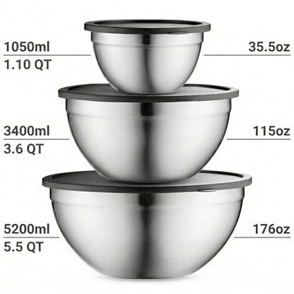 Table Concept Mixing Bowls with Airtight Lids, Stainless Steel Nesting Bowl Set for Space Saving Storage, Ideal for Cooking, Baking, Prepping & Food Storage