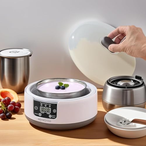 Yogurt Maker with Adjust Temp(32°C-45°C/90°F-113°F)&Time(1-99h) and PP Lid,Celsius Increment,Hour Countdown,LED Display,304 Stainless Steel Inner Bowl (1.2L) no glass jar