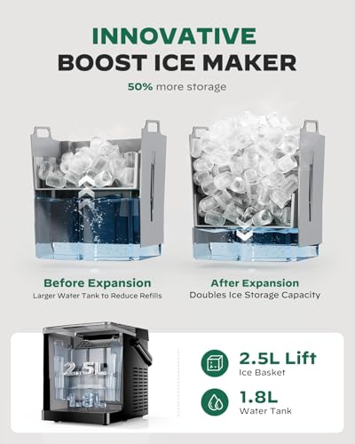 Silonn Countertop Ice Maker, Ice Makers Countertop with 2.5L Expandable Ice Basket & 1.8L Water Tank, 26Lbs/24H, 9 Bullet Ice in 6 Mins, Self-Cleaning, 2 Ice Sizes for Home Kitchen