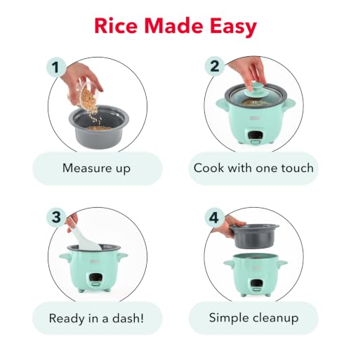 Dash Mini Rice Cooker, 2-Cup Removable Ceramic Nonstick Pot, Aqua