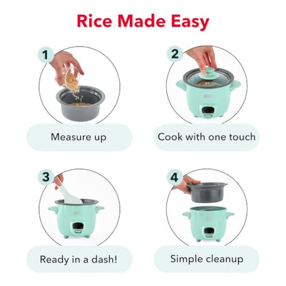 Dash Mini Rice Cooker, 2-Cup Removable Ceramic Nonstick Pot, Aqua