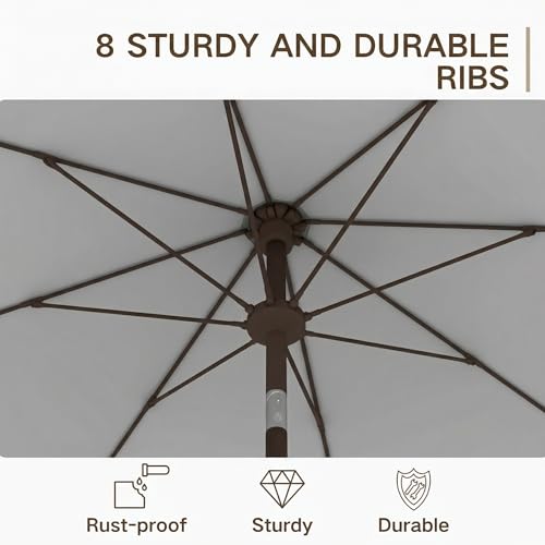 Kingdura 9FT Outdoor Patio Umbrella, Market Table Umbrella with Push Button Tilt and Crank, 8 Sturdy Fiberglass Ribs, UV Protection for Pool, Lawn, Deck, Backyard, Garden (Light grey)