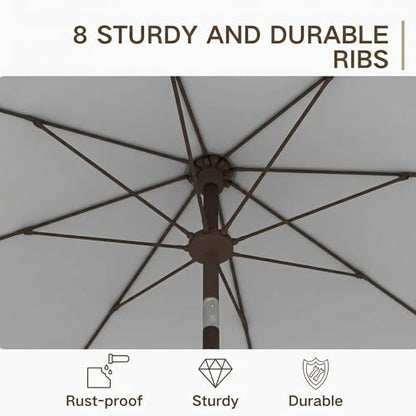 Kingdura 9FT Outdoor Patio Umbrella, Market Table Umbrella with Push Button Tilt and Crank, 8 Sturdy Fiberglass Ribs, UV Protection for Pool, Lawn, Deck, Backyard, Garden (Light grey)