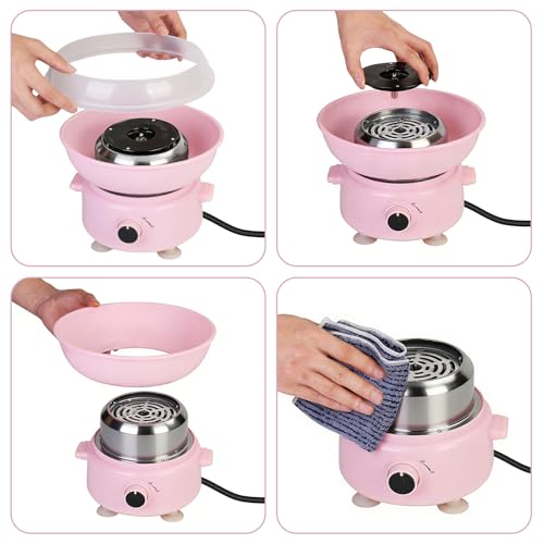 Cotton Candy Maker, Mini Pink Cotton Candy Machine for Weddings, Birthday Parties, Easter, Easy to Clean, Home Use
