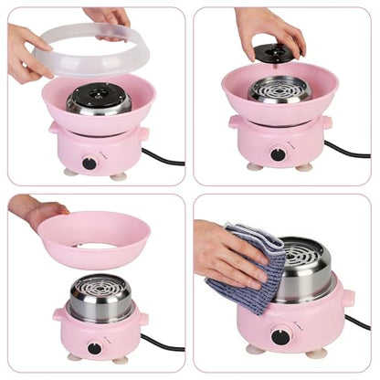 Cotton Candy Maker, Mini Pink Cotton Candy Machine for Weddings, Birthday Parties, Easter, Easy to Clean, Home Use