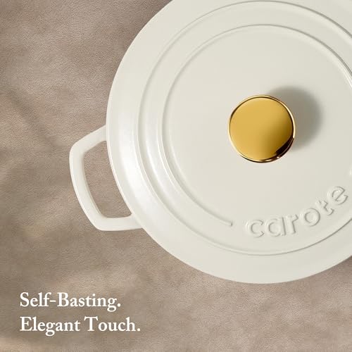 CAROTE 7QT Enameled Cast Iron Dutch Oven Pot with Lid, Heavy-Duty Dutch Ovens for Sourdough Bread Baking, Braising, Stews, Roasting, Healthy & Non-Toxic, Dual Handles, All Stovetop Compatible, Oven Safe up to 500° F, Cream White
