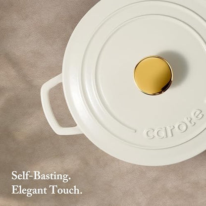CAROTE 7QT Enameled Cast Iron Dutch Oven Pot with Lid, Heavy-Duty Dutch Ovens for Sourdough Bread Baking, Braising, Stews, Roasting, Healthy & Non-Toxic, Dual Handles, All Stovetop Compatible, Oven Safe up to 500° F, Cream White