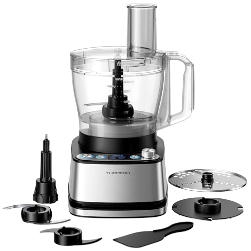 TWOMEOW Food Processor, 4 Programs & Pulse,1000W Max Power,12 Cups Total Volume for Slicing, Mincing, Dicing, Shredding, Puree, Dough and Vegetable Chopper Clean Bowl Scraper, Stainless Steel