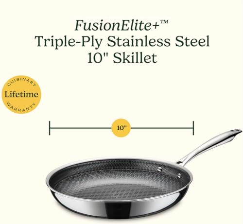 Cuisinart FusionElite+ Hybrid Tri-Ply Stainless Steel Skillet, 10″ Skillet Frying Pan with PURELYSEAR Ceramic Technology, Scratch Proof, Cool Grip Handles, Dishwasher Safe