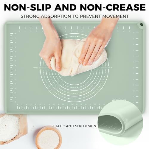 Silicone Baking Mat 28" x 20", Extra Thick Dough Rolling Mat with Measurements and Edge Heightening, Non-stick Food Grade Silicone Pastry Mat for for Pastry, Bread, Cookies, Pizza, Fondant, Pasta