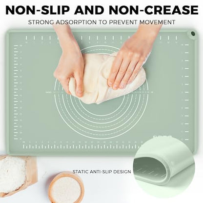Silicone Baking Mat 28" x 20", Extra Thick Dough Rolling Mat with Measurements and Edge Heightening, Non-stick Food Grade Silicone Pastry Mat for for Pastry, Bread, Cookies, Pizza, Fondant, Pasta