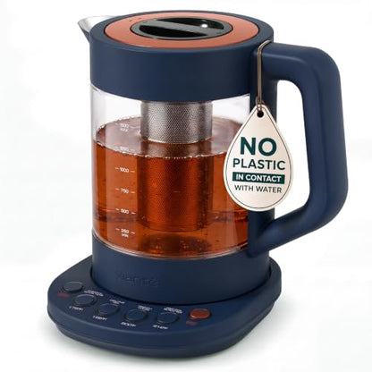 Viante Alba Electric Tea Kettle, Infuser, No Plastic, 1.5L, Midnight Blue
