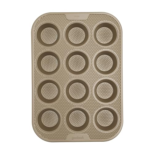 GoodCook BestBake Nonstick Textured Carbon Steel Muffin Pan, 12cp, Bronze