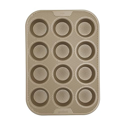 GoodCook BestBake Nonstick Textured Carbon Steel Muffin Pan, 12cp, Bronze