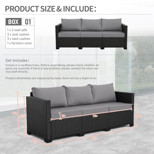 Rattan Star Patio Furniture Outdoor Couch Wicker Outdoor Furniture Patio Couch Deep Seat Sofa High Backrest with Waterproof Cover and Non-Slip Cushions, Grey