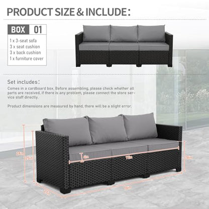 Rattan Star Patio Furniture Outdoor Couch Wicker Outdoor Furniture Patio Couch Deep Seat Sofa High Backrest with Waterproof Cover and Non-Slip Cushions, Grey