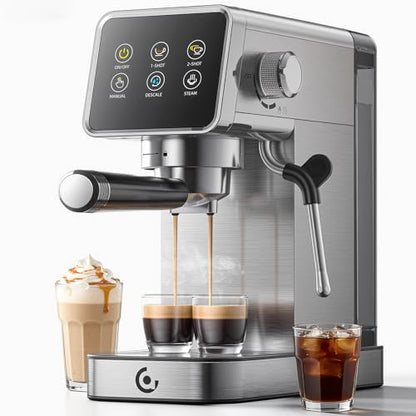 AMZCHEF Espresso Machine with Self-Cleaning, 20Bar Coffee Maker, Platinum