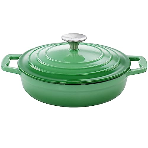 MegaChef 2 Quart Round Enameled Cast Iron Braiser Pan (Green)