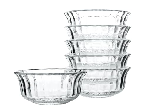 HillSpring Small Glass Bowls for Dessert, Snack, Fruit, or Nuts, 4.5" Textured Bowls Set for Kitchen Prep, 9.5 ounce Capacity Dip Bowls, Portion Control Bowls, Set of 6 (6)
