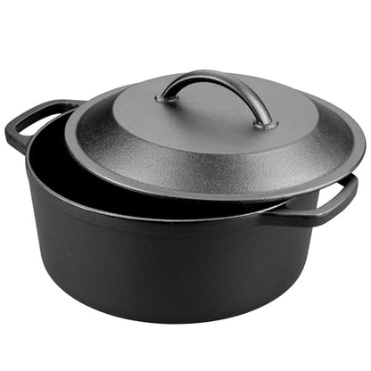 VORRINGARD Pre-Seasoned Cast Iron Dutch Oven with Lid, Round and Dual Handles, for Stovetop, Camping, Grill, Induction, Electric, Black, 3 qt