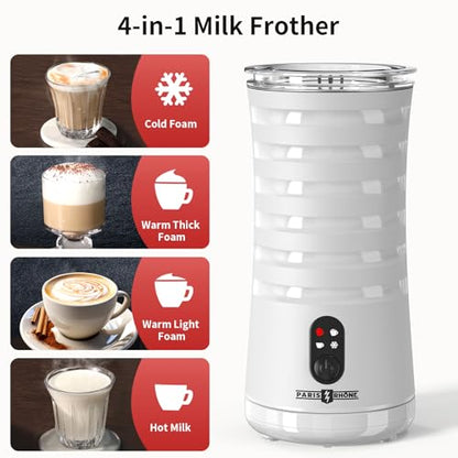 Electric Milk Steamer and Frother, Hot & Cold Foam Milk Warmer with Temperature Control, Auto Shut-Off Frothers for Coffee, Latte, Cappuccino, Macchiato