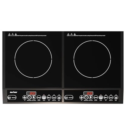 Sunvivi Portable Induction Cooktop: 2 Burners in 1, Commercial-Grade Electric Countertop Stove with LED Touchscreen, 8 Power Levels & Precise Temp Control (176°F-518°F), Independent Timer, Black