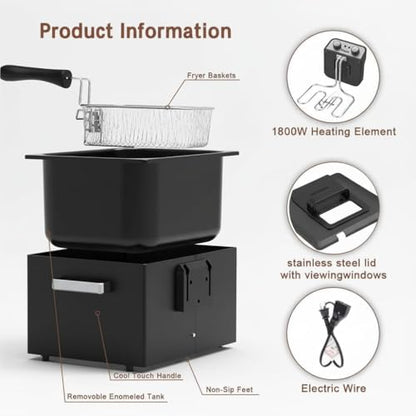 Vexon Large Electric Deep Fryer 4.9L/20Cups 1800W Black Stainless Steel Pot