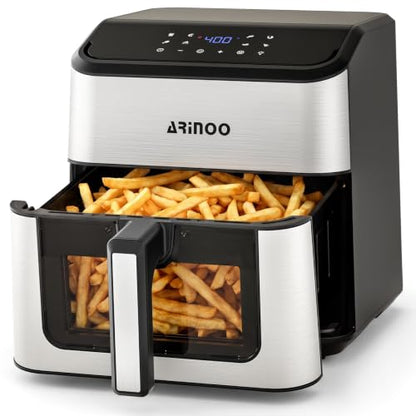 ARINOO 8 Qt Air Fryer Pro with Viewing Window, 8 Presets and Recipe Book