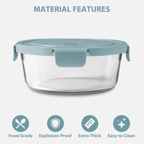 30oz Glass Meal Prep Containers with Lids, Airtight 3.75 Cup Food Storage Containers Set, Heat-Resistant BPA-Free Glass Containers for Soup Leftover, Microwave, Dishwasher, and Freezer Safe (4 Packs)