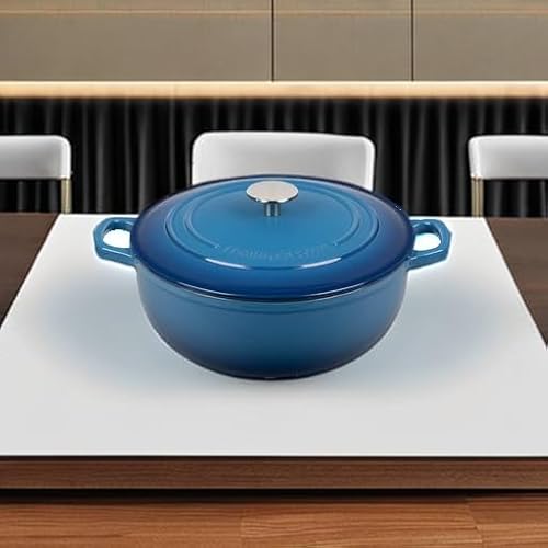 EDGING CASTING Enameled Cast Iron Dutch Oven Pot with Lid for Sourdough Bread Baking, Bread Dutch Ovens, Cooking Pots, 5 Quart, Lake Blue
