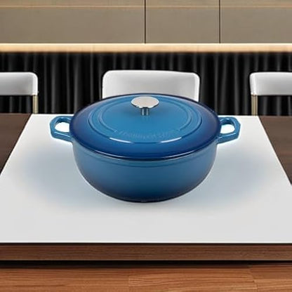 EDGING CASTING Enameled Cast Iron Dutch Oven Pot with Lid for Sourdough Bread Baking, Bread Dutch Ovens, Cooking Pots, 5 Quart, Lake Blue