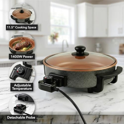 OVENTE Round Electric Skillet, 11.5" Nonstick Frying Pan, Copper SK11112CO