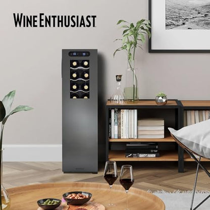 Wine Enthusiast 18-Bottle Slimline Dual Zone Wine Cooler - Energy Efficient Freestanding Wine Refrigerator - Upright Bottle Storage, Adjustable Thermostat, Digital Touchscreen (20.5” x 10.7" x 36.8”)