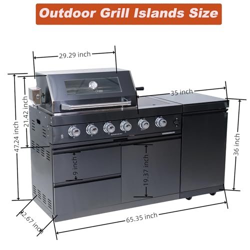 Alimtois BBQ Island Outdoor Kitchen: 46-Inch 4-Burner 72000 BTU Modular Outdoor Grill Islands + Side Burner + Rotisserie + Granite Countertops for Backyard Family Gatherings Small Business