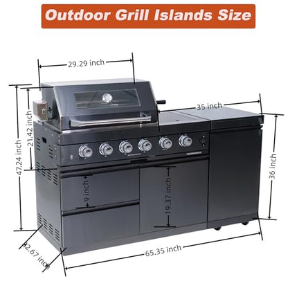 Alimtois BBQ Island Outdoor Kitchen: 46-Inch 4-Burner 72000 BTU Modular Outdoor Grill Islands + Side Burner + Rotisserie + Granite Countertops for Backyard Family Gatherings Small Business