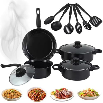 Non Stick Pots and Pans Set 13 Piece Cookware Set with Frying Pans Saucepan Lids Spoon Spatula and Accessories for Home Kitchen Cooking Non Stick Cookware for Daily Use