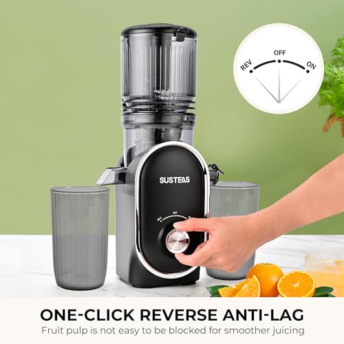 SUSTEAS Cold Press Juicer, 300W, 5.3" Large Feed Chute, 1.5L Capacity, Automatic Feeding, High Yield, Easy to Clean, Ideal for Whole Fruits & Vegetables, Black