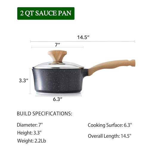 AnimoZest Nonstick Saucepan with Lid, 2 Quart German Greblon Ceramic Sauce Pan, Non Toxic Sauce Pot with Cover for Multipurpose Use, PTFE, PFOA & PFAS Free, Induction Compatible.