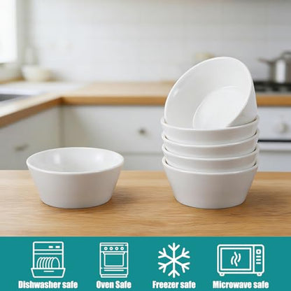 Enjamyo 6 Pack Porcelain Small Bowls, 5oz White Ceramic Ramekins, 4 Inch Diameter Small Bowls for Serving Dipping Sauces, Desserts, Soups and Cereals