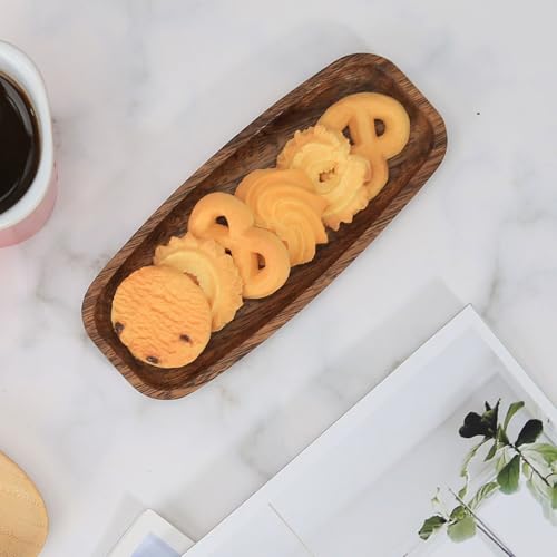 MeowAroma Mini Wooden Serving Platters and Trays, 7-inch Solid Acacia Wood Serving Plates for Food/Snacks/Appetizer, also as Jewelry Trays, Mini Charcuterie Board and Cheese Platter, Reusable (6 PCS)