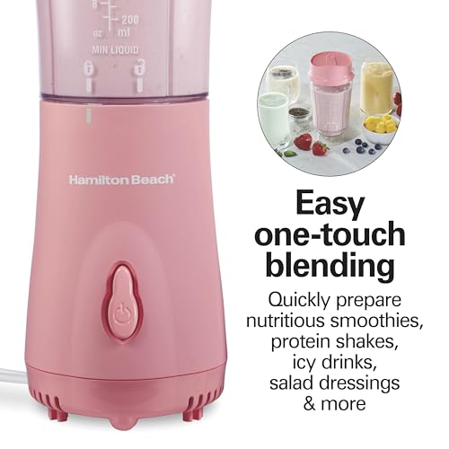 Hamilton Beach Portable Blender for Shakes and Smoothies, 14 Oz BPA Free Travel Cup & Lid, Durable Stainless Steel Blades, Personal Smoothie Blender, Coral (51171)