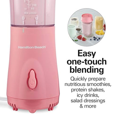 Hamilton Beach Portable Blender for Shakes and Smoothies, 14 Oz BPA Free Travel Cup & Lid, Durable Stainless Steel Blades, Personal Smoothie Blender, Coral (51171)