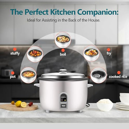 MOOSUM Commercial Rice Cooker, Large Capacity 30-Cup (UnCooked), 60-Cup (Cooked) with One Touch Operation and 12-Hour Keep Warm, Easy to Use and clean, 1600W, White